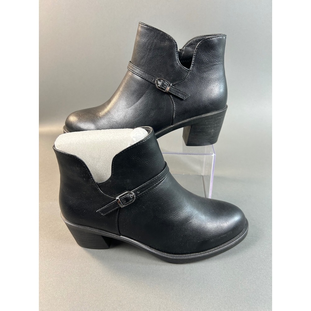 Easy Street Black Comfort Wave Ankle Boots Buckle Block Heel Womens 6.5W